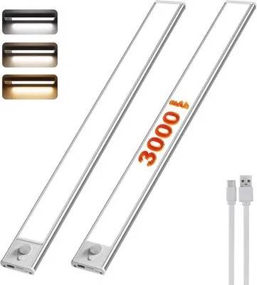 Productafbeelding van Draadloze LED-kastverlichting met Bewegingssensor - Onderbouwverlichting met 3 Kleuren en Oplaadbare Batterij - 40 cm Lichtstrip voor Kasten en Trappen