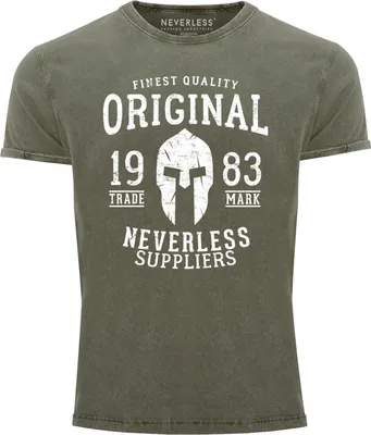 Produktbild von Cooles Angesagtes Herren T-Shirt Vintage Shirt Original Gladiator Aufdruck Used Look Slim Fit Neverless® oliv 3XL