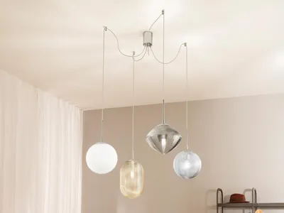 Produktbild von Große mehrflammige Affenschaukel LED Pendelleuchte mit 4 Glas Lampenschirmen