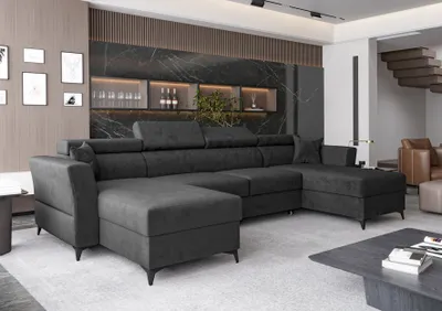 Produktbild von AX LIVING Ecksofa klein mit Schlaffunktion Ribella 345 cm Anthrazit U-Form
