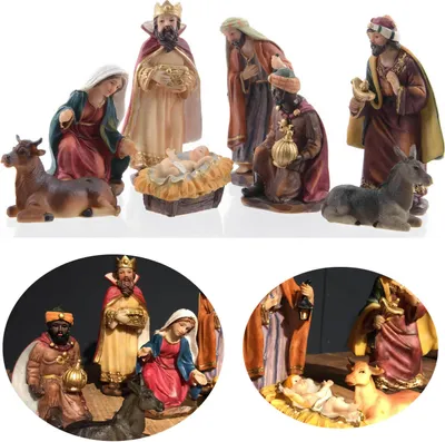 Produktbild von LS-LebenStil Krippenfiguren Set 8 Figuren 11cm Traditionell Handbemalt Krippe Krippenset Weihnachten Krippe Maria Josef Jesus 8-teilig
