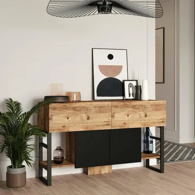 Produktbild von Konsolentisch Dmarfell, Ausziehbarer Mehrzwecktisch, Eingangskonsole, Regal mit Erweiterungen, 139x43h84 cm, Eiche