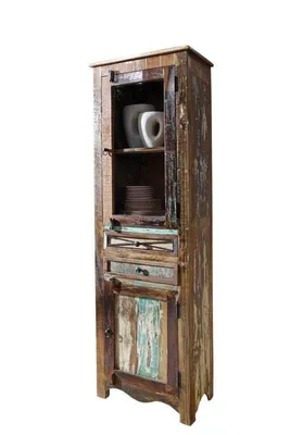 Immagine prodotto di MASSIVMOEBEL24 | Vetrina in legno riciclato 60x35x190 laccato multicolore NATURE OF SPIRIT #24