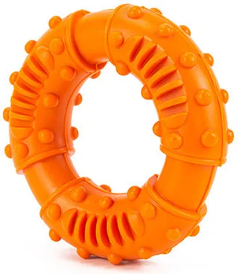 Image de Chien Grincement de dents en caoutchouc Donut résistant à la morsure Antidérapant Anneau Forme Jouet de nettoyage pour animaux de compagnie Orange