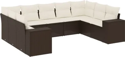 Immagine prodotto di vidaXL Set di divani da giardino 9 pezzi con cuscini in polirattan marrone