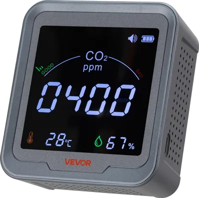 Produktbild von VEVOR CO2-Detektor, CO2-Monitor mit Temperatur- & Feuchtigkeitsanzeige, NDIR-Sensor, Kohlendioxid-Messgerät, CO2-Melder für den Außenbereich, Zuhause, Büro, Auto, Wandmontage