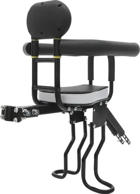 Zdjęcie produktu dla Fotelik rowerowy dla dziecka – montaż z przodu – mocowanie dwupunktowe – zdejmowany pałąk zabezpieczający – stal + PC – do 80 kg – ok. 1–5 lat – czarny