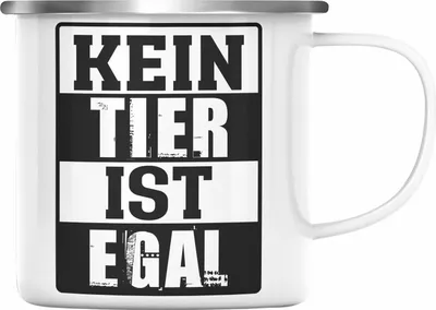Produktbild von Trendation - Veganer Geschenk Lustige Emaille Tasse Vegetarier Geschenkidee Emaille Tasse Lustig für Geschenkset und Geschenkbox Kein Tier Ist Egal (Silber)