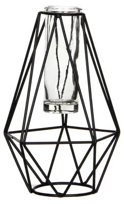 Produktbild von Mica Decorations Vase - schwarzes Metall mit Glas - 11 x 10 x 17 cm