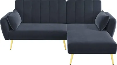 Image de AIORBER Canapé-lit moderne en L, canapé d'angle avec fonction sommeil, 3 places, velours, réglable, espace de rangement, beige/noir