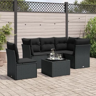 Produktbild von Design 6-tlg. Garten-Sofagarnitur mit Kissen Schwarz Poly Rattan, Gartenmöbel-Sets 2024