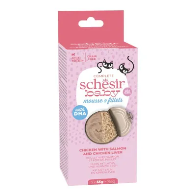 Produktbild von Schesir 21630103, Kitten, jede Rasse, Huhn, Hühnerleber, Lachs, 55 g, Getreidefrei