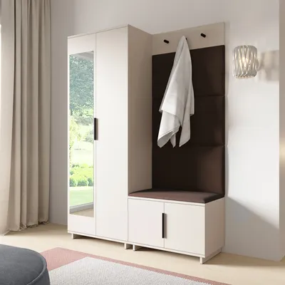 Produktbild von Garderoben-Set Napoli Version 3: Kleiderschrank mit Polsterpaneelen, Schuhschrank Flur und Eingangsbereich (Cashmere/Trinity 08)