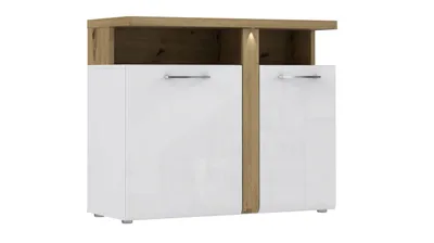 Produktbild von Furniture24 Kommode Tuluza TUZK221B, Sideboard, Schrankm Wohnzimmerschrank 2 Türen und LED Beleuchtung, Weiß Hochglanz Ohne Beleuchtung