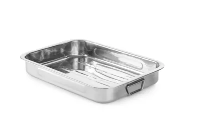 Produktbild von Bräter, Edelstahl, Temperaturbeständig von -40° bis 250°C, mit Griffen. Nur für den Einsatz in Ofen und nicht geeignet für direkte Erhitzung. Abmessungen: 400x280x(H)60mm