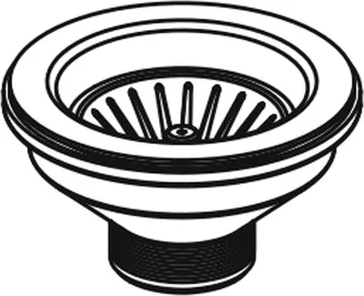A black and white line drawing of a sink strainer basket.