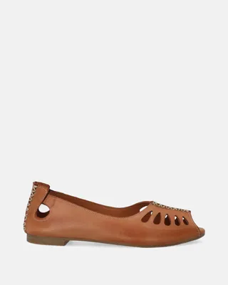 Produktbild von VENEZIA Damen Ballerinas Leder Slipper Schlupfschuhe - Braune Ballerinas aus Leder mit offener Spitze aus Echtes Leder Braun Größe 40
