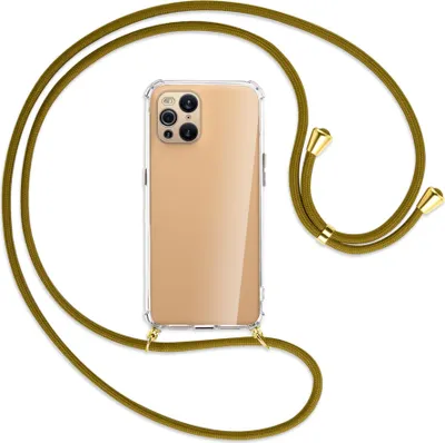 Produktbild von Handykette Backcover-Schutzhülle mit Band (Metall goldfarben) für Oppo Find X3 Pro - khaki