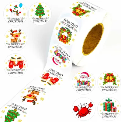 Produktbild von Aufkleber, 500 Weihnachtsaufkleber pro Rolle, 8 Motive, rund, leicht ablösbar, 2,5cm Deko Sticker
