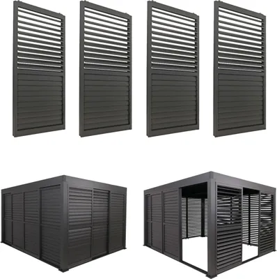 Produktbild von 4er-Set Aluminium Schiebetür für Pergola MCW-L46, Terrassenüberdachung, Lamellenpaneel Modul, 206x369cm anthrazit