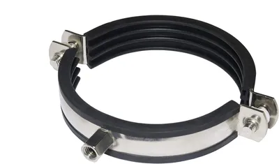 Imagen del producto de Abrazadera de acero inoxidable V4A con inserto de goma, de 101 a 106 mm, para fijación de tuberías