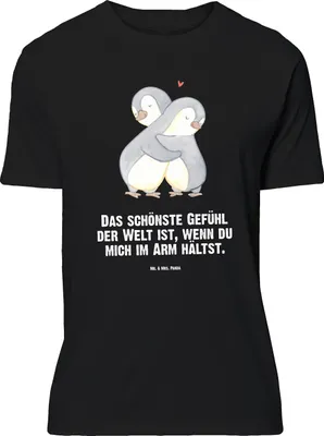 Produktbild von Mr. & Mrs. Panda T-Shirt Pinguine Kuscheln - Schwarz - Geschenk, Shirt, Mitbringsel, für Freundin, Freund, Valentinstag, Jahrestag, Oversize, Tshirt, XXL, mit Spruch
