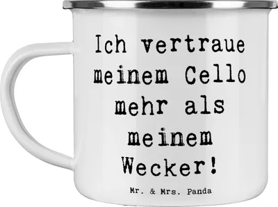 Produktbild von Mr. & Mrs. Panda Emaille Tasse Spruch Cello Vertrauen - Weiß - Geschenk, Haferl, Pott, Musiker, Musikinstrument, Musik, Streichinstrument, Solo, metallbecher, klassische