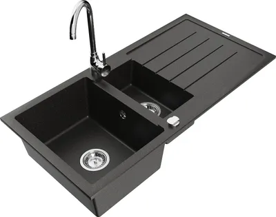 Image de Mexen Andres évier en granit 1,5 bac avec égouttoir et mitigeur Telma, Noir/Or - 6515-75-670200-00