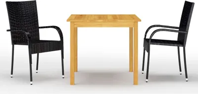 Produktbild von The Living Store 3-tlg. Garten-Essgruppe Schwarz