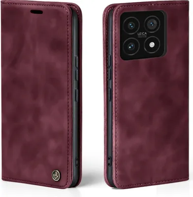 Produktbild von Handy Hülle für Xiaomi 14 Pro Klapphülle Bookcase Flip Cover Handy Tasche Etui Farbe: Weinrot