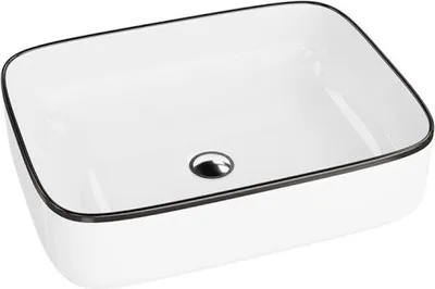 Produktbild von LAVITA Aufsatzwaschtisch Galera Black Line| Aufsatzwaschbecken Rechteckig | Waschbecken ohne Überlauf und Hahnloch | Aus hochwertigem Porzellan | Waschtisch | 50,5x40x14 cm | Weiß/Schwarz