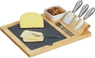Image de Planche à fromage en bambou avec accessoires en 9 parties