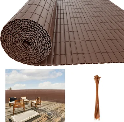 Produktbild von Jopassy PVC Sichtschutzmatte Outdoor Balkonverkleidung Wetterfest UV-Schutz Sichtschutzzaun Balkon Terrasse Windschutz Sichtschutz  für Balkon Garten Markise Zaun Terrasse mit Kabelbindern Braun 140x1000cm