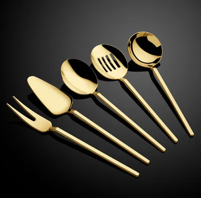 Obrázok produktu pre Hermia Concept, Carre - Gold, sada príborov (5-dielna), zlatá, 100 % Nerezová oceľ, 22 cm