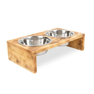 Zdjęcie produktu dla Drewniany stojak bufet dla psa + miski 2 x 0,9 L / 41 x 22 x 10 cm