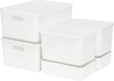 Obrázok produktu pre Plastové úložné boxy, 6-dielna sada, s vekom, rukoväťou, univerzálne