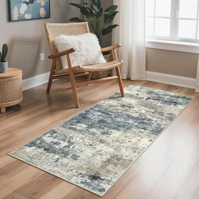 Wasbarer Kurzflor-Teppich, abstrakt, rutschfest, 80 x 150 cm