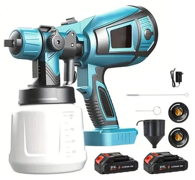 Immagine prodotto di Spruzzatore a colori - Pistola a spruzzo elettrica - Serbatoio da 1000 ml - 18 V - Con 2 batterie - Portatile - Arancione