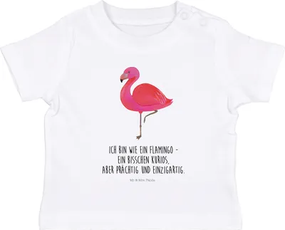 Produktbild von Mr. & Mrs. Panda Babyshirt Flamingo Classic 0. - 6. Monat - Weiß - Geschenk, Stolz, Kinder T-Shirt, Ich, Rosa, glücklich, , Organic Baby Shirt, Prächtig, Top, Spruch
