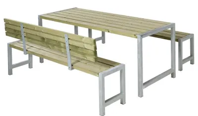 Produktbild von Plus Planken-Garnitur 3-teilig mit 1 Rückenlehne, Kiefer / Fichte