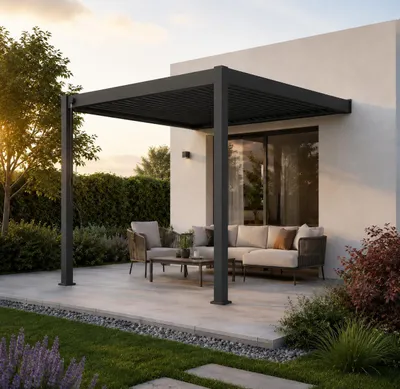 Produktbild von Weide Classic Wand-Pergola Aluminium 3x3m mit Lamellendach anthrazit