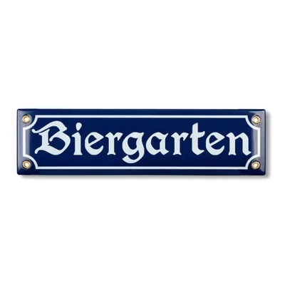 Produktbild von Biergarten Schild - 8x30 cm - Keramik Emaille - Wetterfest - Oktoberfest Schild - Deko Blechschild - Oktoberfest - Emailleschild - Emailschild - BLAU