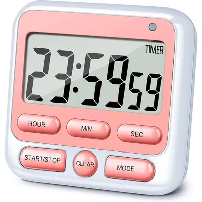 Produktbild von Digitaler Küchentimer mit Countdown - Magnetischer Timer mit Auf- und Abwärtszählung für Kochen, Backen, Sport, Schüler, Rosa