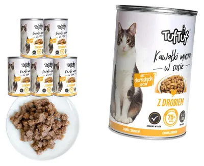 Obrázok produktu pre TufTuf | Krmivo pre mačky s hydinou – súprava mokrého krmiva pre mačky, 6 x 415 g konzervy – konzervy s krmivom pre mačky