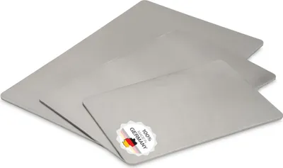 Produktbild von Edelstahl Schneidebrett - Ohne Griff 3er Set Für Fleisch, Fisch & Gemüse - Schneidbrett aus Metall - Brettchen Küche Plastikfrei & Spülmaschinenfest