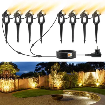 LED-Gartenstrahler 8er-Pack, warmweiß 3000K, IP67, 29 m Kabel, 27 V