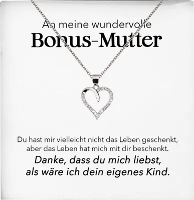 Produktbild von 22Feels Wundervolle Bonus Mutter Stiefmama Geschenk Herz Halskette Stiefmutter Muttertag Frauen mit Karte Geburtstag Weihnachten Stiefeltern Mama Patchwork (Damen Silber 925/000 Schmuck)
