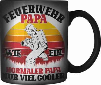 Produktbild von Trendation - Feuerwehr Papa Geschenk Farbwechsel Zauber-Tasse Feuerwehrmann Vater Vatertag Spruch (Schwarz)