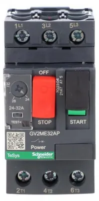 Productafbeelding van Motorbeveiligingsschakelaar 15kW, 230÷690VAC, DIN-montage, overstroombeveiliging 24÷32A, Schneider GV2ME32AP