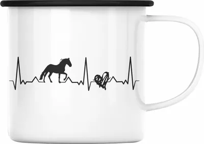 Produktbild von Trendation - Lustige Reiter Sprüche Geschenk Emaille Tasse Reiterin Pferde Mädchen Geschenkidee Pferde Herzschlag Herz (Schwarz)